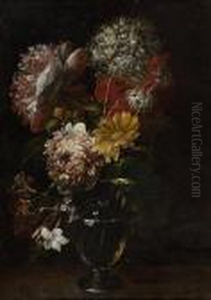 Floral Still Life In A Glass Vase. Oil Painting by Gaspar-pieter The Younger Verbruggen