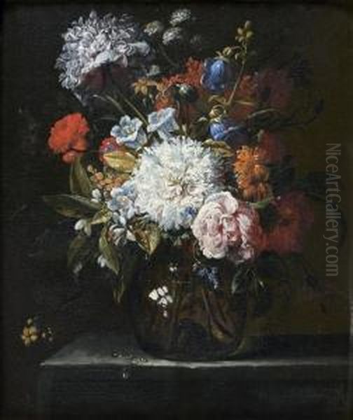 Nature Morte Au Bouquet De Fleurs Sur Un Entablement Oil Painting by Gaspar-pieter The Younger Verbruggen