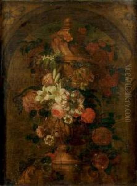 Vase De Fleurs Dans Un Encadrement D'architecture Oil Painting by Gaspar-pieter The Younger Verbruggen