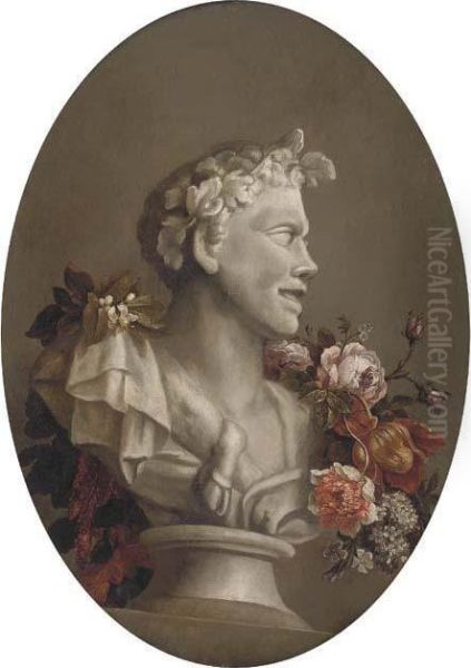 A Bust Of Pan Adorned With A Garland Of Flowers Oil Painting by Gaspar-pieter The Younger Verbruggen