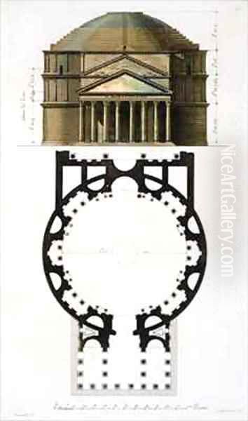 Ground plan and facade of the Pantheon Rome Oil Painting by Fumagalli