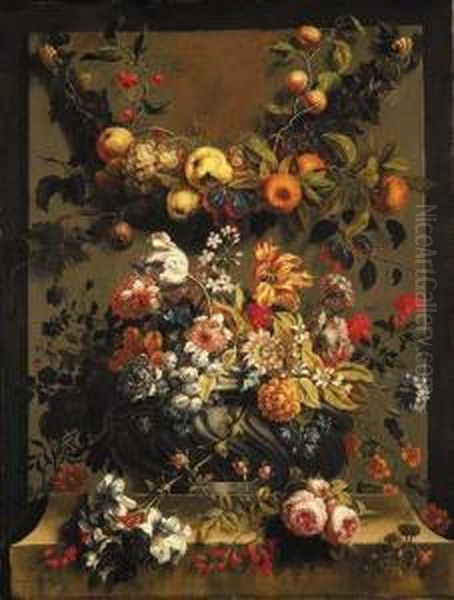 Tulips, Roses, Carnations Oil Painting by Gaspar-pieter The Younger Verbruggen