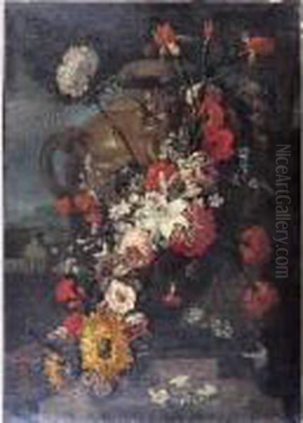 Bouquet De Fleurs Contre Un Vase De Pierre Oil Painting by Gaspar-pieter The Younger Verbruggen