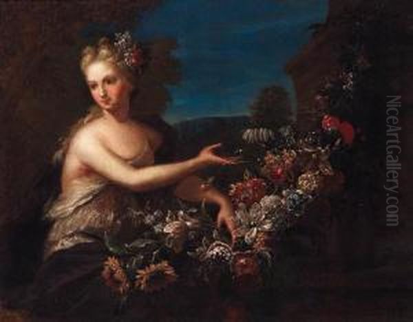 Portrait Of A Lady As Flora, Half-length, By A Garland Offlowers by Gaspar-pieter The Younger Verbruggen