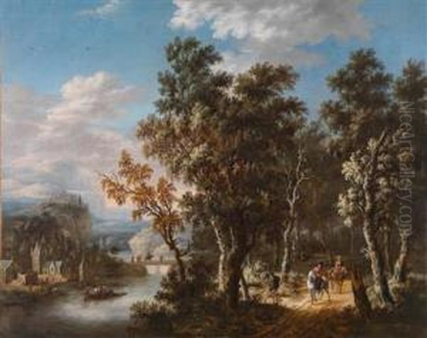 Landschaftmit Reisenden Auf Einem Waldpfad Oil Painting by Dionys Verburgh