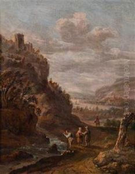 Weite Flusslandschaft Mit Figurenstaffage Oil Painting by Dionys Verburgh