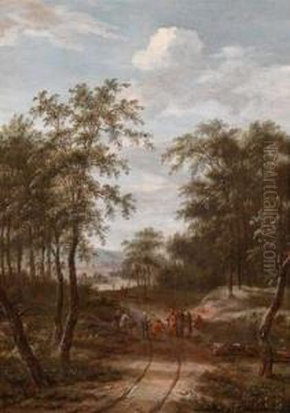 Eine Bewaldete Landschaftmit Dem Gang Nach Emmaus Oil Painting by Dionys Verburgh