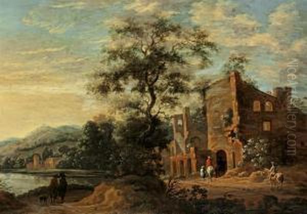 Fluslandschaft Mit Ruinenarchitektur Oil Painting by Dionys Verburgh