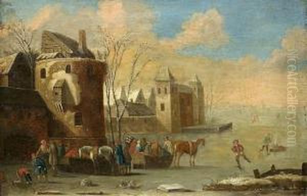 Eisvergnugen Vor Den Toren Einer Stadt Oil Painting by Dionys Verburgh