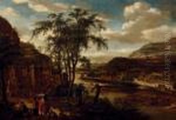 Paysage Anime Aux Cavaliers Et Bergers Oil Painting by Dionys Verburgh