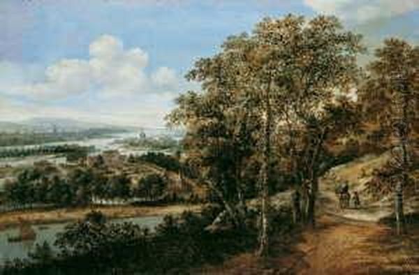 Weite Flusslandschaft. Oil Painting by Dionys Verburgh