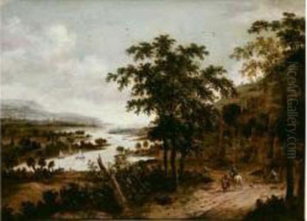 Paysage Panoramique De La Vallee Du Rhin Oil Painting by Dionys Verburgh