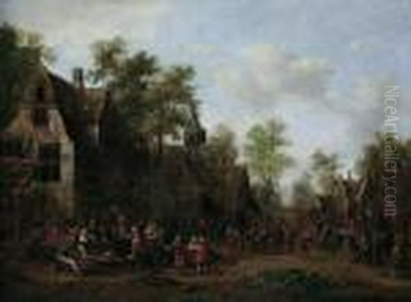 Dorfstrasse Mit Bauerlicher 
Kirmes. Ol Auf Leinwand (doubliert). H 61,5; B 83 Cm. Provenienz: 
Privatsammlung, Niederlande. Rutger Verburgh Malte Haufig Landliche 
Szenen Dieser Art, Oft Pferde Vor Dem Wirtshaus. Gelegentlich Erinnern 
Seine Bilder A Oil Painting by Rutger Verburgh