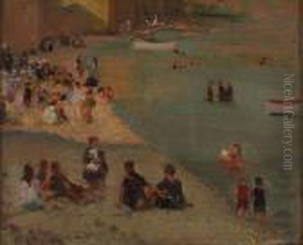 Spiaggia A Sestri Levante Oil Painting by Giulio Romano Vercelli