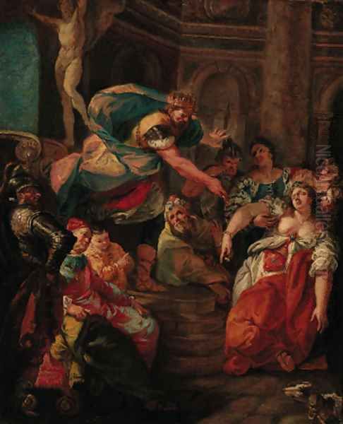 Esher swooning before Ahasuerus Oil Painting by Francesco Fontebasso