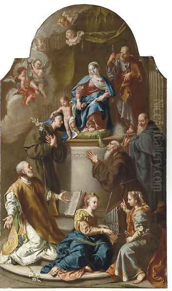 The Holy Family with Saints a ricordo Oil Painting by Francesco Fontebasso