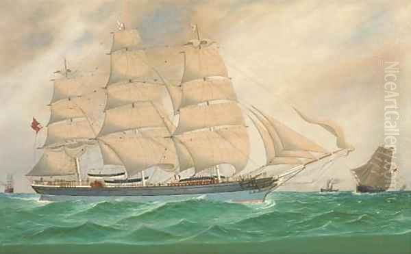 The British full-rigger Wiltshire and other shipping at sea Oil Painting by J. Fannen