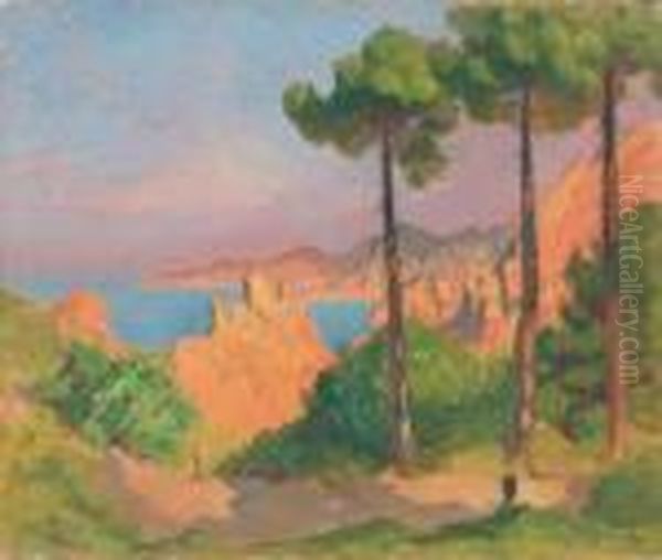 Les Calanques De Cala Rossa Oil Painting by Raymond Jean Verdun