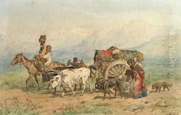 Travellers in a Caucasian landscape Oil Painting by Konstantin Nikolaevich Filipov