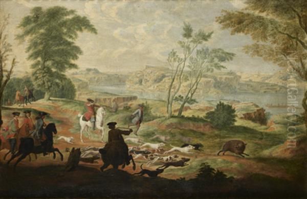 Chasse Au Sanglier Dans Un Paysage De Riviere Oil Painting by Jan Peeter Verdussen