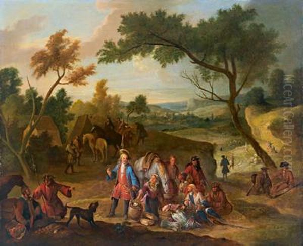 Un Accampamento Con Cavalieri In Sosta Oil Painting by Jan Peeter Verdussen