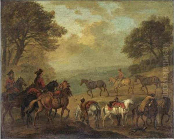 Cavaliers A L'arret Dans Un Paysage Boise Oil Painting by Jan Peeter Verdussen