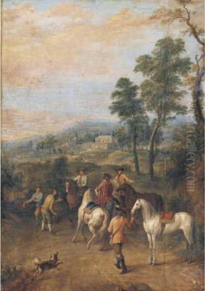 Country Estate With Elegant Horseman In The Foreground Oil Painting by Jan Peeter Verdussen