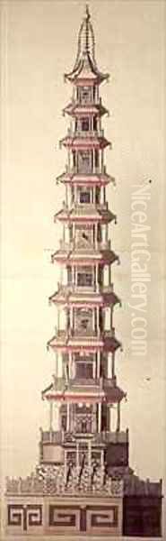 Design for a fountain pagoda Oil Painting by Sambrooke Freeman