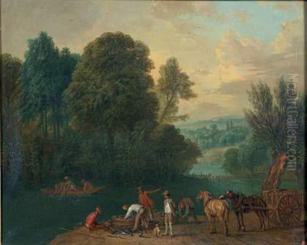 Pecheurs Au Bord De La Riviere. Oil Painting by Jan Peeter Verdussen