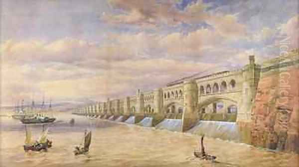 Proposed Barrage across the River Severn Oil Painting by Thomas Fulljames