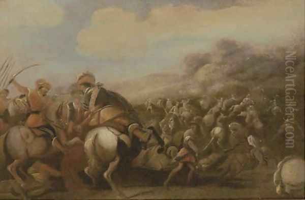 A cavalry skirmish 2 Oil Painting by Aniello Falcone