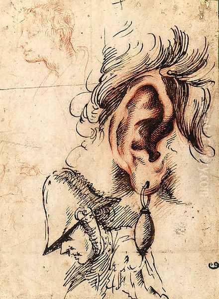 Study of an Ear with an Earring and three Studies of Heads Oil Painting by Aniello Falcone