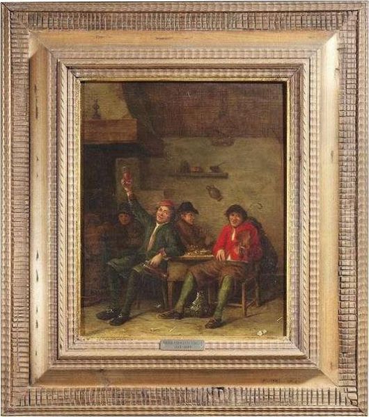 Drinking And Music Making Boors In A Tavern. Oil/oak Oil Painting by Pieter Harmensz Verelst