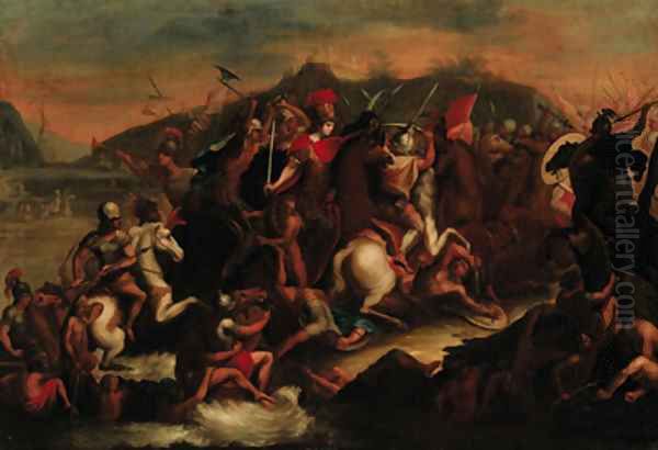 A cavalry engagement Oil Painting by Aniello Falcone