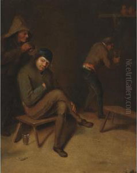 Peasants In An Interior Oil Painting by Pieter Harmensz Verelst