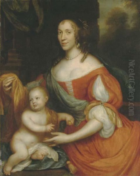 Portrait Of A Lady And Her Child Oil Painting by Pieter Harmensz Verelst