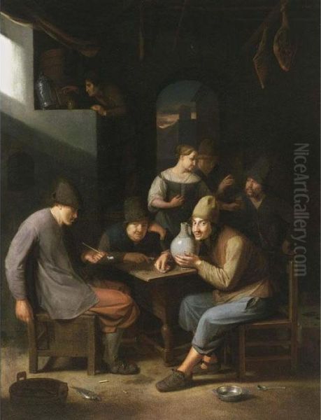 Peasants Smoking And Drinking In An Inn Oil Painting by Pieter Harmensz Verelst