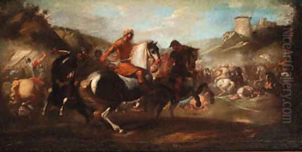 A cavalry skirmish Oil Painting by Aniello Falcone