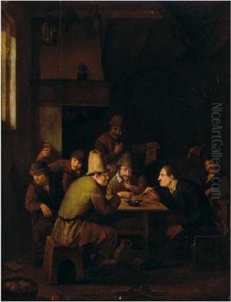 An Interior With Peasants Drinking And Smoking Oil Painting by Pieter Harmensz Verelst