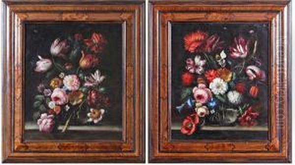 Nature Morte Au Bouquet De Fleurs Sur Un Entablement Oil Painting by Simon Pietersz. Verelst