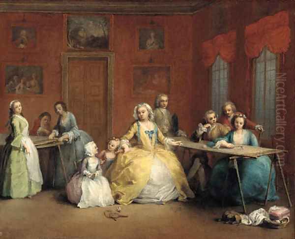 An interior with an elegant company Oil Painting by Charles-Joseph Flipart