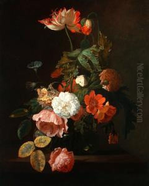 Blumen In Einer Vase Oil Painting by Simon Pietersz. Verelst