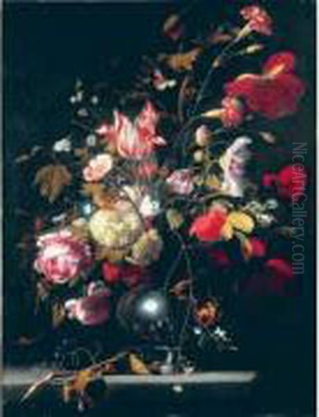 Nature Morte Au Bouquet De Fleurs Dans Un Vase D'etain Oil Painting by Simon Pietersz. Verelst