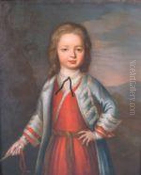 Three Quarter Length Portrait Of A Young Boy Oil Painting by Simon Pietersz. Verelst