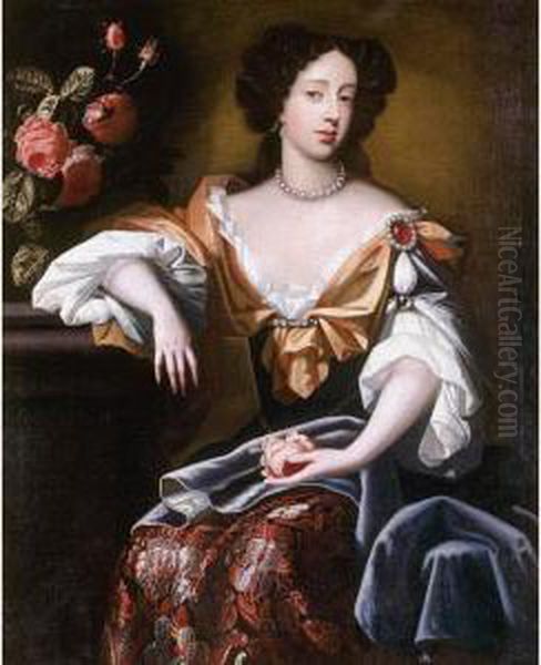 Portrait Of Mary Of Modena Oil Painting by Simon Pietersz. Verelst