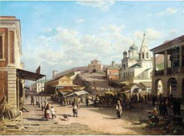 Market Day In Nizhny Novgorod Oil Painting by Petr Petrovich Vereshchagin