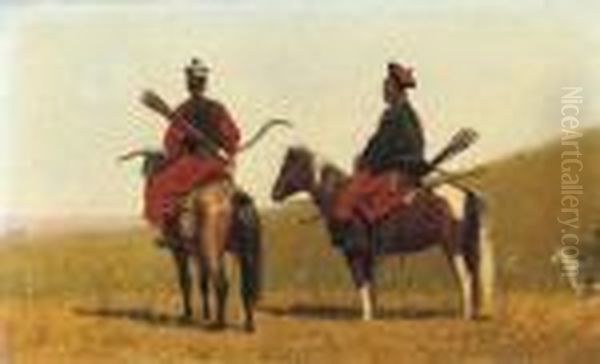 Two Chinese Horsemen On The Steppe Oil Painting by Vasili Vasilyevich Vereshchagin