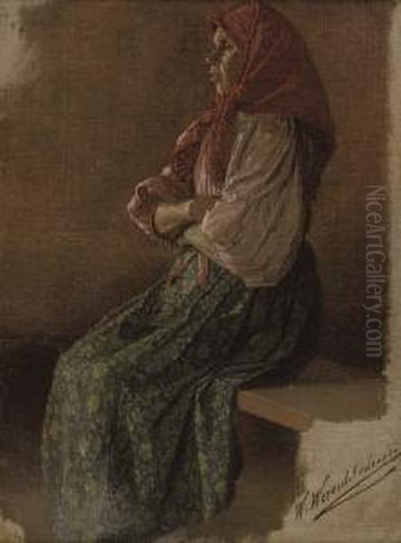 Russian Woman Resting Oil Painting by Vasili Vasilyevich Vereshchagin