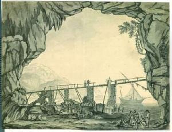 Riviere Animee De Figures Et De Barques Dans Un Paysage Rocheux Et Montagneux Oil Painting by Tobias van Haecht (see Verhaecht)