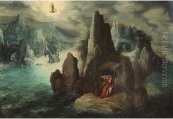 Saint John On The Island Of Patmos Oil Painting by Tobias van Haecht (see Verhaecht)